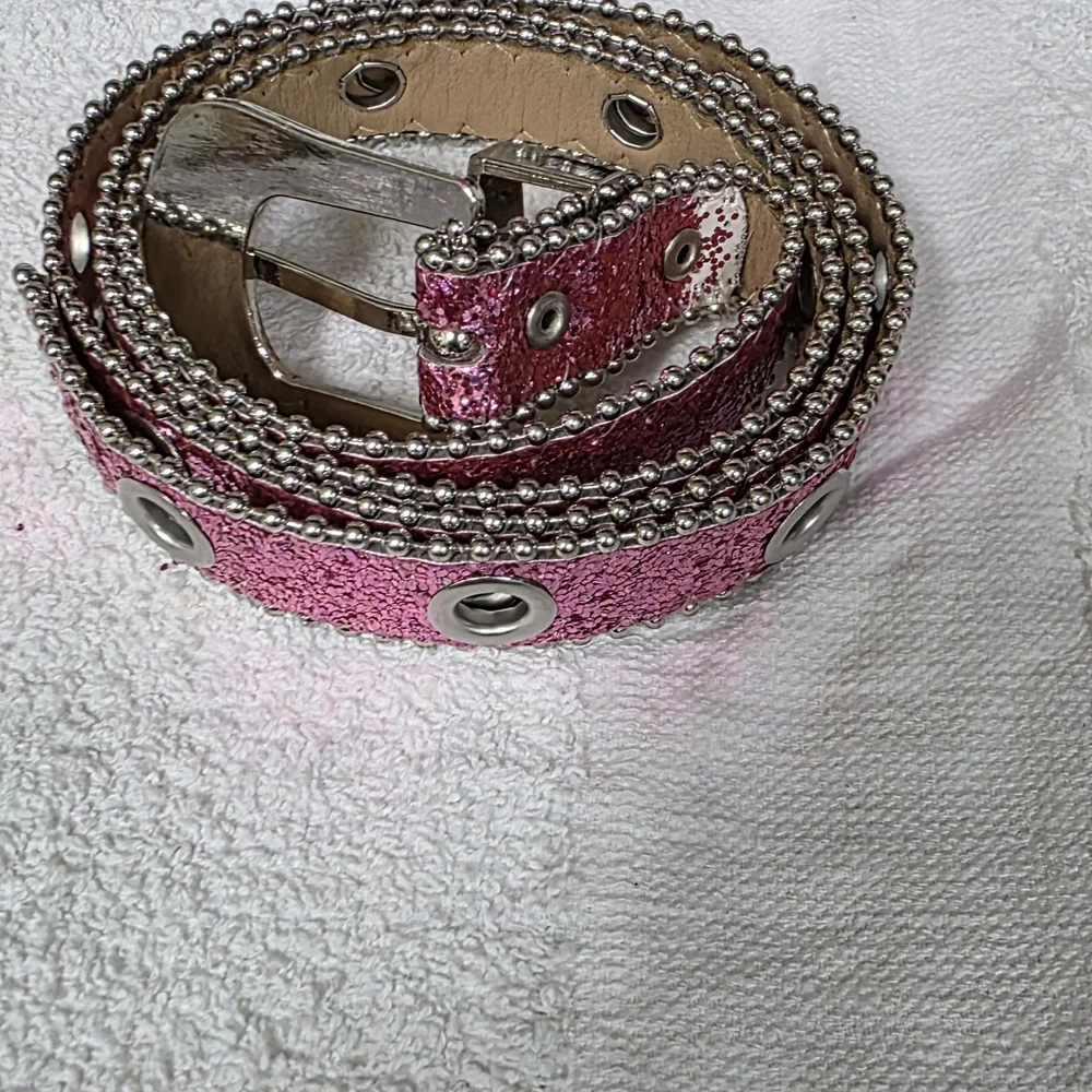 Pink Sparkle Glitter Belt with Silver Western Details